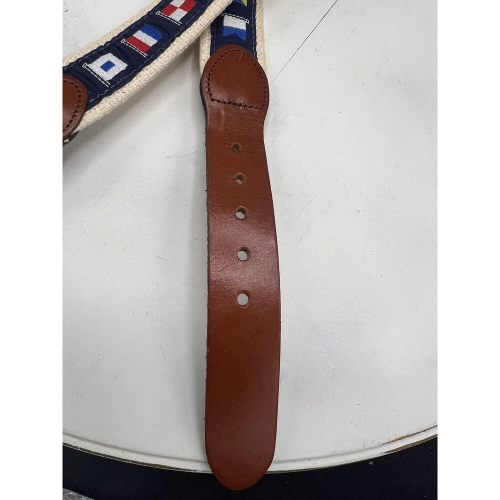 Leather Man Ltd Maritime Signal Flag Belt Size 36/38 Top Grain Leather Brass EUC